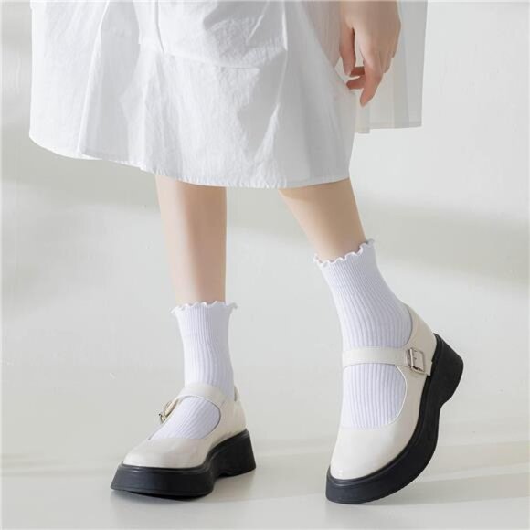 Womens Ruffle Socks Cute Frilly Ankle Knit Cotton Soft Breathable Crew Socks 6 P - Picture 3 of 7